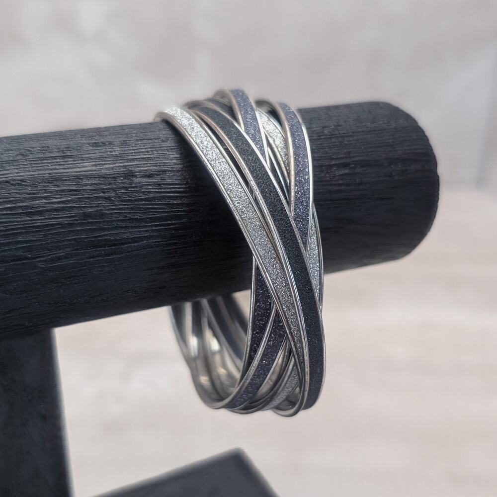 Vintage Bracelet / Bangle - Silver Gray Black Twisted Multi Bangle